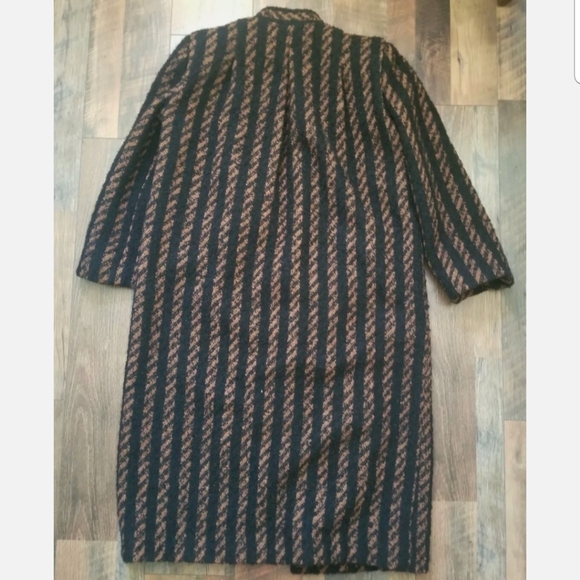 Vintage Stephan Ltd. 100% Wool Maxi Pea Coat Sz 6 10 Black Tan - Picture 2 of 6